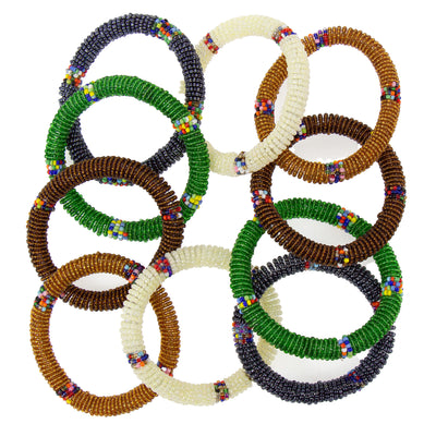 Maasai Bead Bangles in Neutrals, Set of 10 Mixed