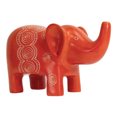 Extra Large Soapstone Elephant  Sculpture -  Orange