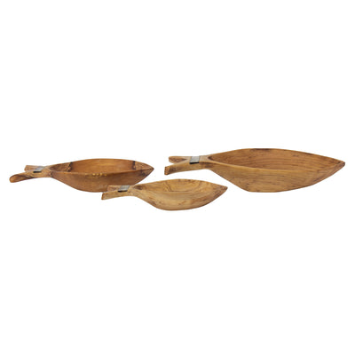 Fish Design Nested Olive Wood Bowls, Set of 3