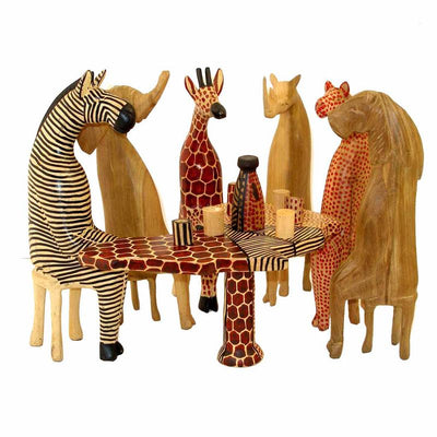 Mahogany Safari Party Animals Sculpture Carving