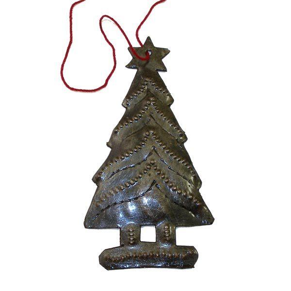 Christmas Tree Haitian Metal Drum Christmas Ornament (3.5" x 2")