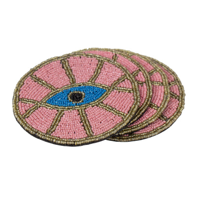 Pink Evil Eye Beaded Coasters, Set of 4