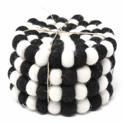 Black & White Felt Ball Coasters, Set of 4