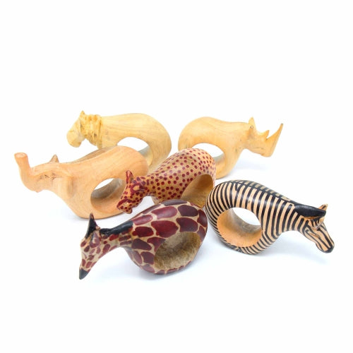 Mahogany Safari Animal Napkin Rings, Set of 6
