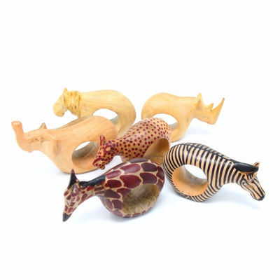 Mahogany Safari Animal Napkin Rings, Set of 6