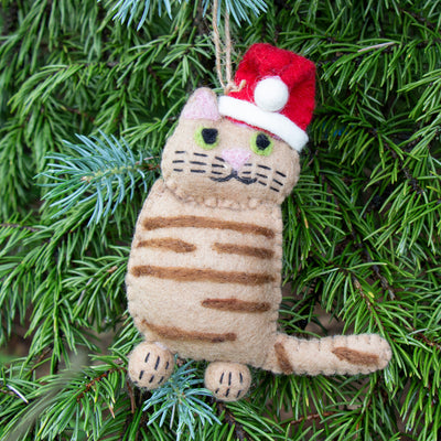 Ginger Tabby Santa Cat Felt Ornament
