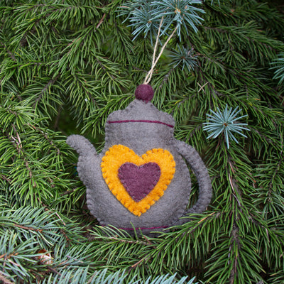 Coffee Pot Felt Ornament, Stone Grey