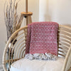 Recycled Cotton Decorative Throw Blanket with Tassels, Red & White