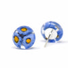 Round Glass Stud Earrings, Blue and Yellow Flowers - Pack of 3