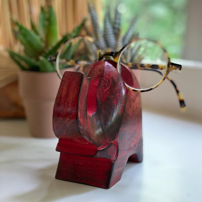 Elephant Eyeglass Stand in Red Wash - Pack of 3