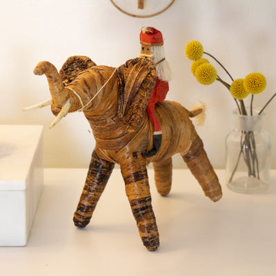 Banana Fiber Santa Riding Elephant Small Tabletop Decor