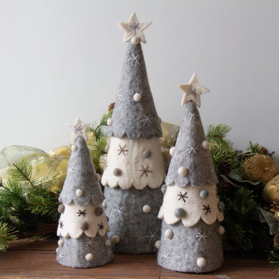 Christmas Tree Topper or Tabletop Decor, Set of 3 Grey