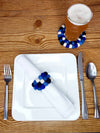 Mediterranean Blue Felt Three Strand Napkin Rings, Set of 4