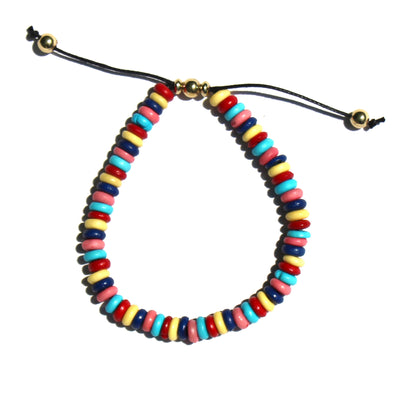 Adjustable Bone Bead Bracelet, Pinks and Blues - Pack of 5