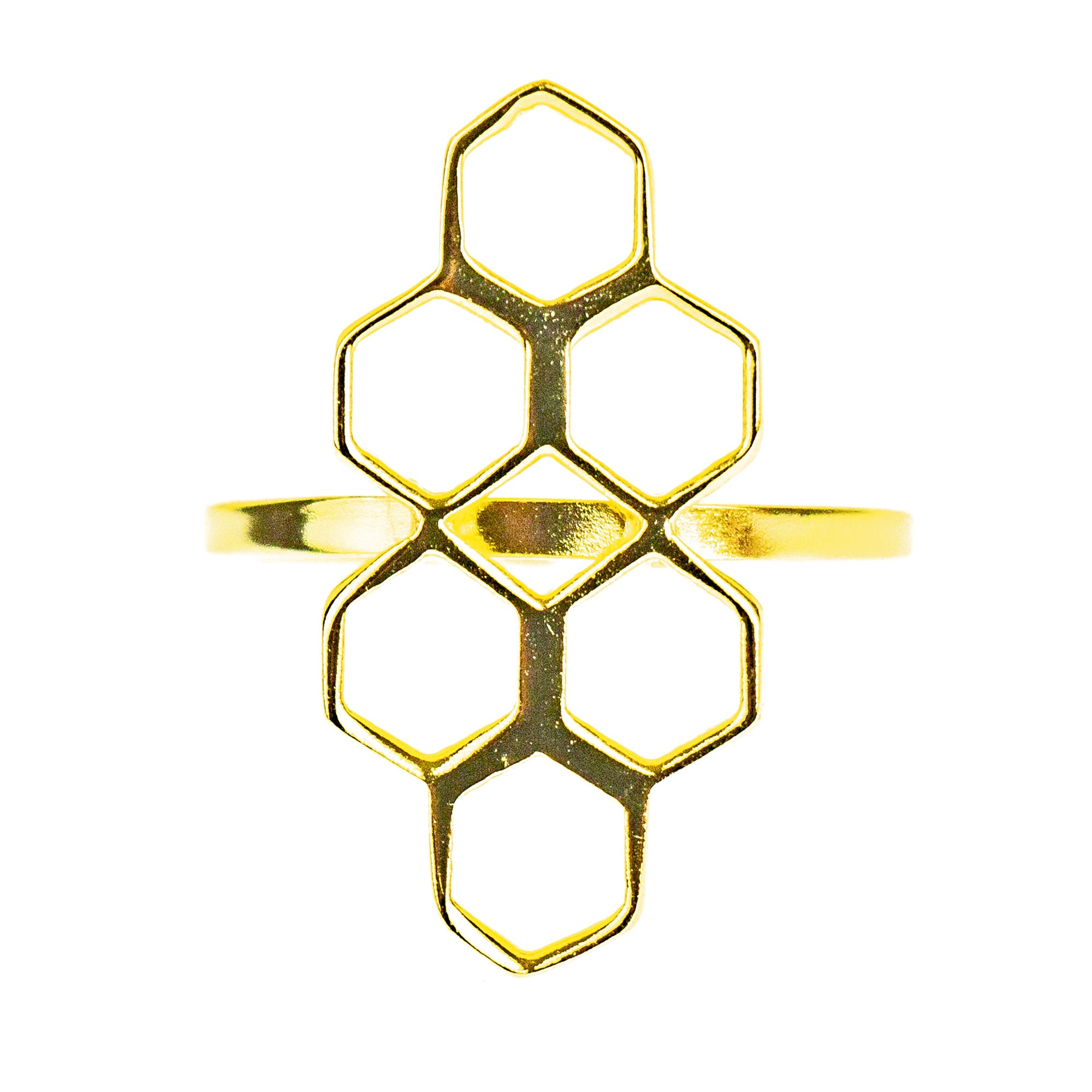 Honeycomb Adjustable Brass Ring, Golden Hue, PACK OF 3