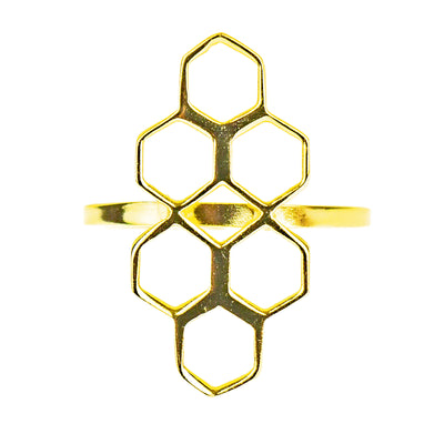 Honeycomb Adjustable Brass Ring, Golden Hue, PACK OF 3