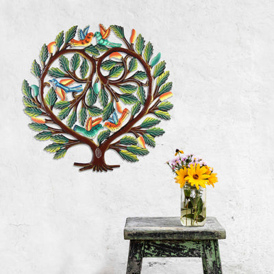 Tree of Life Heart Haitian Metal Drum Wall Art, 24"