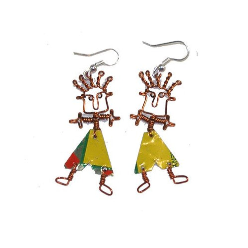 Set of 10 Dancing Boy Earrings with Tin Can Body