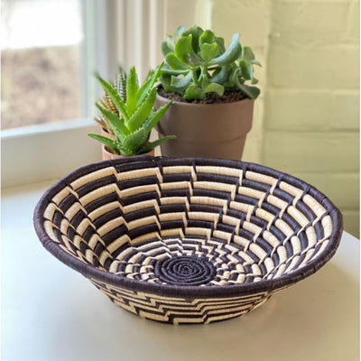 Woven Sisal Basket, Feathered Monochrome Pattern