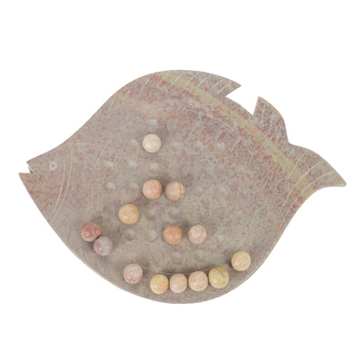 Soapstone Fish Solitaire Game with Marbles