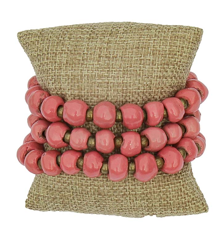 Handcrafted Clay Bead Bracelet from Haitian Artisans, Bubblegum Pink - Set of 3