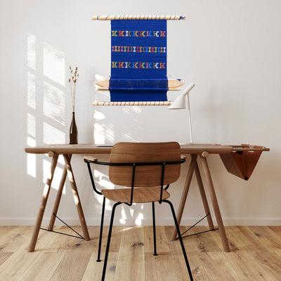 Guatemalan Hand Loom Wall Tapestry, Blue and Primary Colors