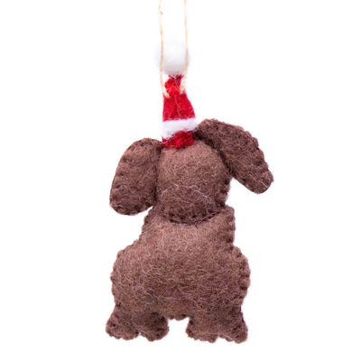 Chocolate Labrador Santa  Handmade Felt Ornament