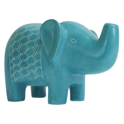 Extra Large Soapstone Elephant Sculpture - Turquoise
