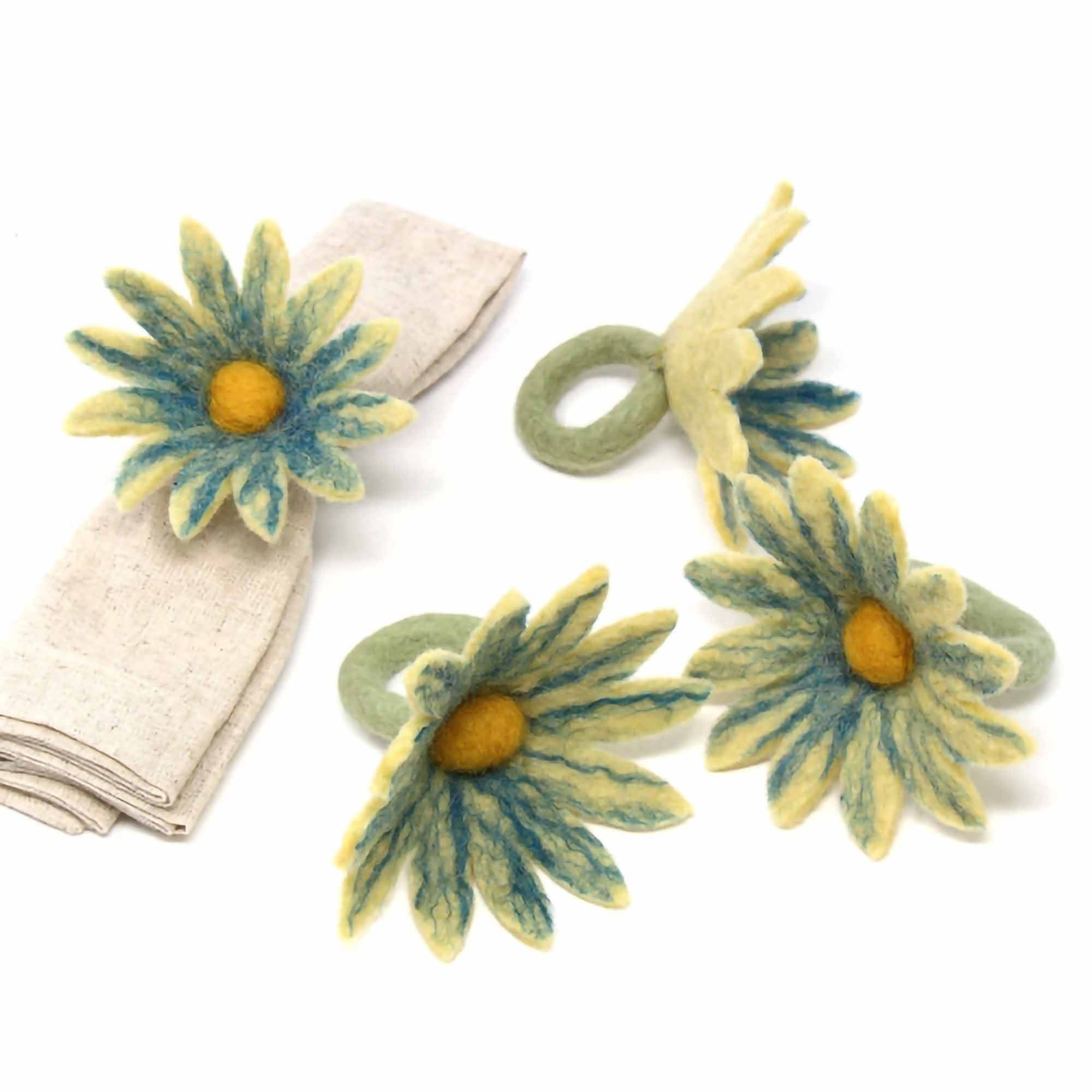 Midnight Daisy Felt Napkin Rings, Set of 4