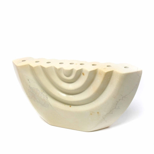 Soapstone Hand Carved Menorah - White