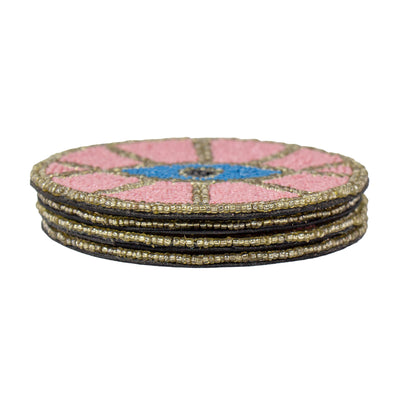 Pink Evil Eye Beaded Coasters, Set of 4