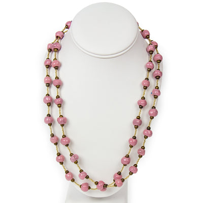 Haiti Clay Bead Long Necklace, Pink