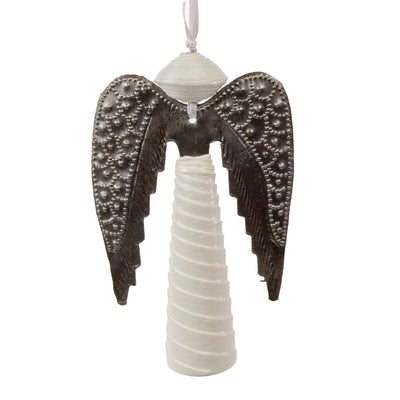 Paper Mache and Metal Angel Ornament from Haiti - WHITE