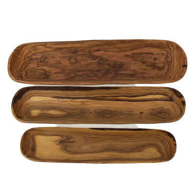 Oblong Nested Olive Wood Bowls, Set of 3