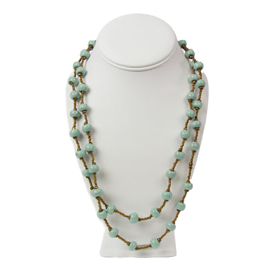 Haiti Clay Bead Short Necklace, Mint Blue