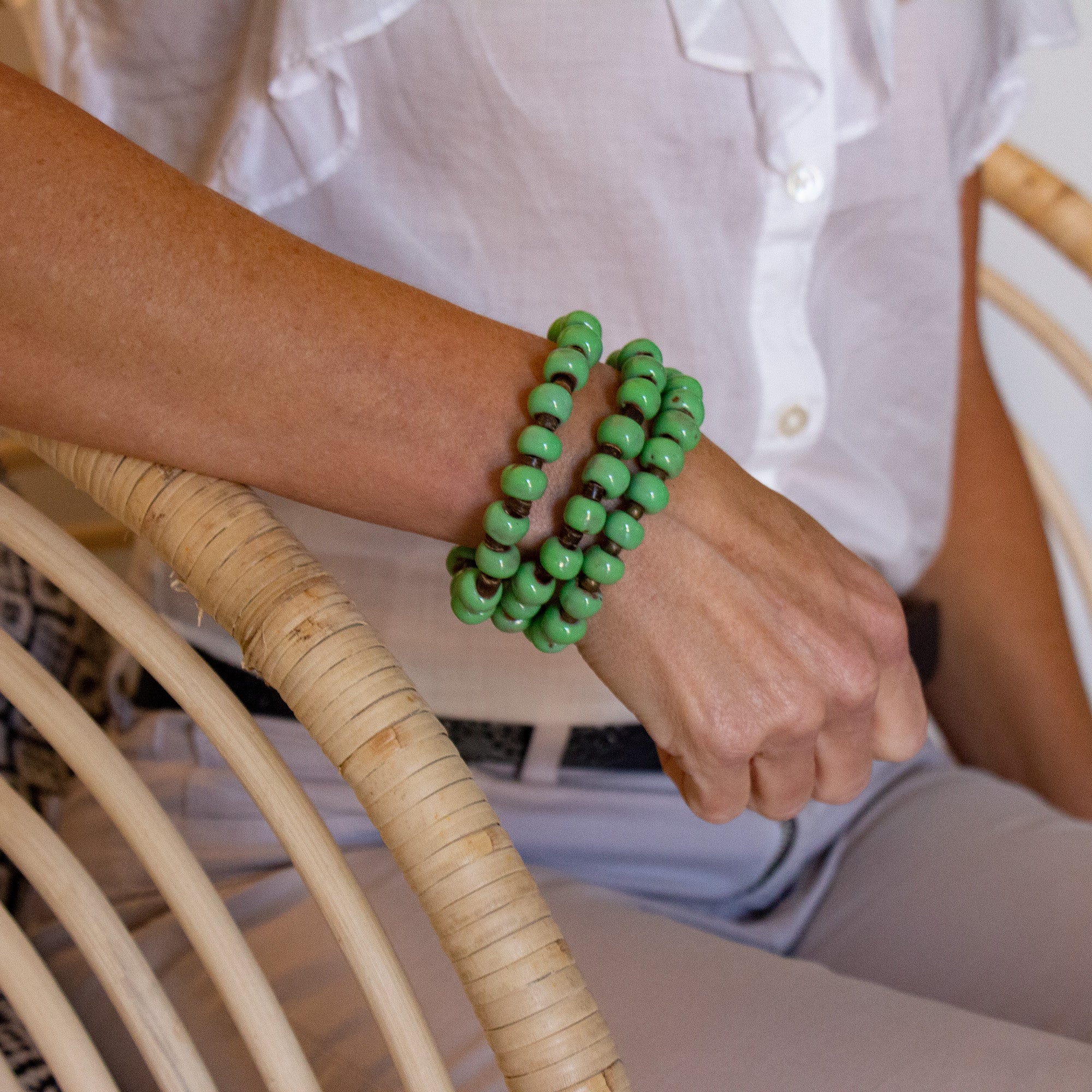 Haiti Clay Bead Bracelet, Green - PACK OF 3 - Global Crafts Wholesale