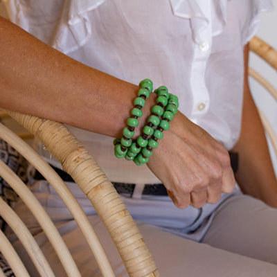 Haiti Clay Bead Bracelet, Green - PACK OF 3