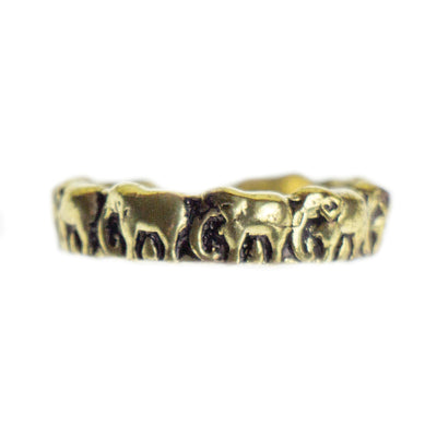 Embossed Elephant Brass Adjustable Ring, Golden, PACK OF 3