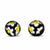 Round Glass Stud Earrings, Black/White and Yellow Flowers - Pack of 3