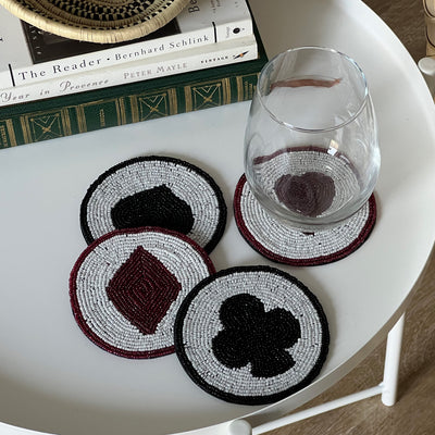 Suit of Cards Glass Beaded Coasters, Set of 4