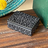 Soapstone Carved Box, Black Tribal Etching