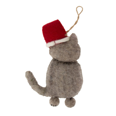 Grey Tabby Santa Cat Felt Ornament