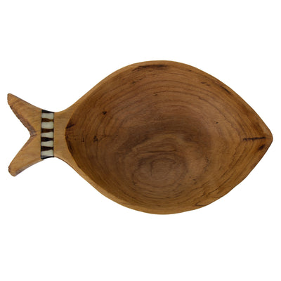 Fish Design Nested Olive Wood Bowls, Set of 3