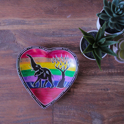 Soapstone Heart Trinket Bowl - Medium - Rainbow African Elephant Acacia Tree