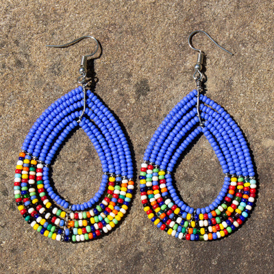 PACK OF 5 -Maasai Bead Blue and Multicolor Teardrop Earrings