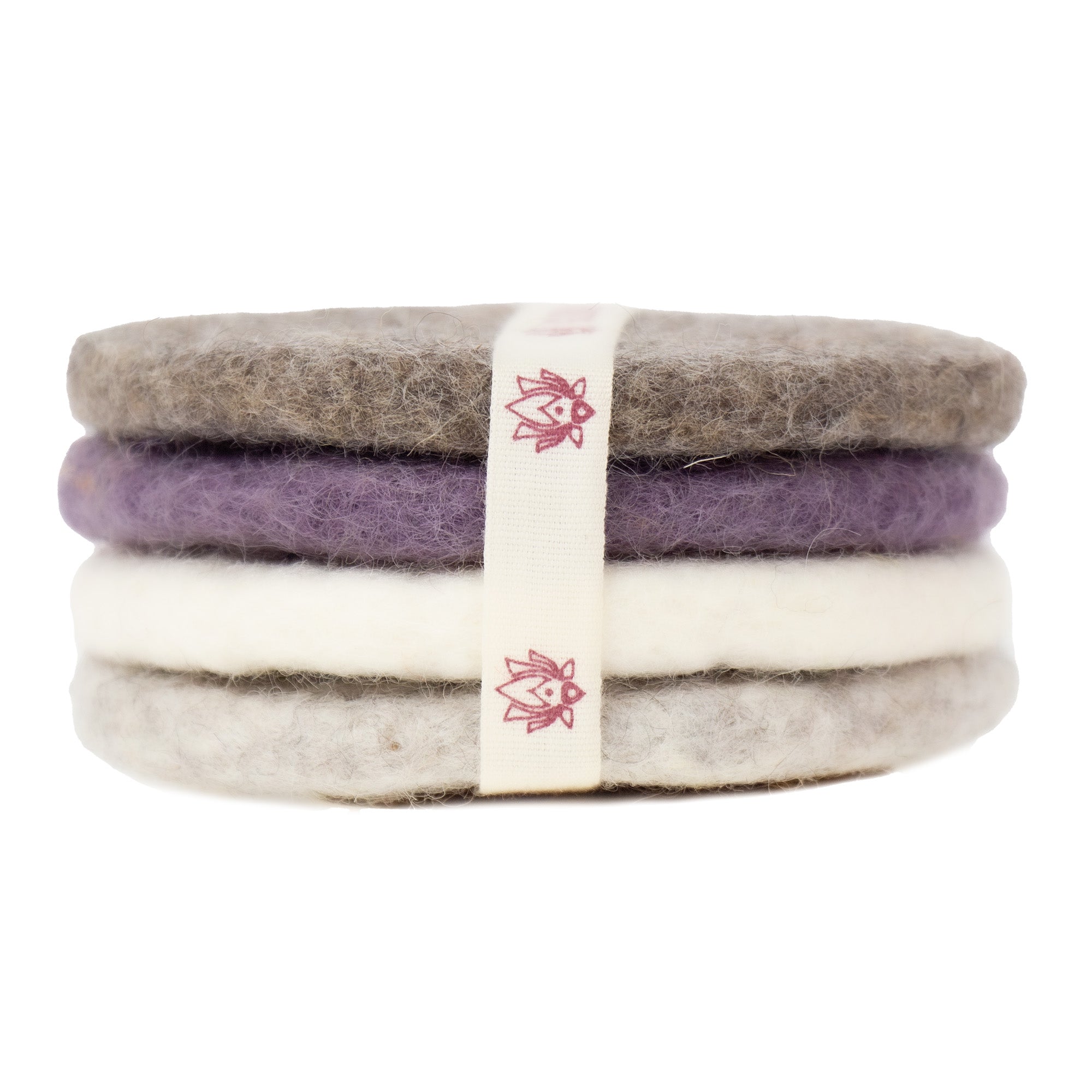 Handmade Felt Macaroon Coasters, Set of 4: Heather Cloud