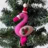 Flamingo Santa Handmade Felt Ornament