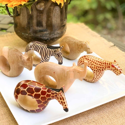 Mahogany Safari Animal Napkin Rings, Set of 6