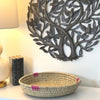 Hand-woven Palm Tray Basket with Pink Detail