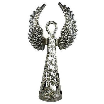 Standing Angel Wings Up Haitian Metal Drum Tabletop Décor, 16"